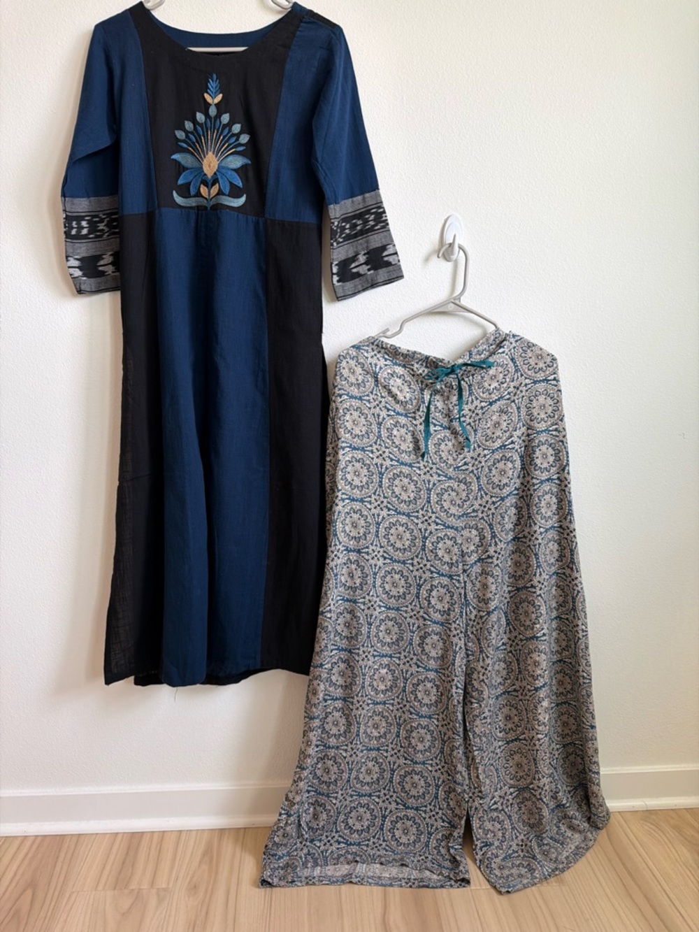 Blue & Black Embroidered Tunic with Printed Palazzo Pants